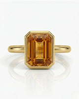 Side view emerald cut Imperial Topaz halo setting yellow gold - SARATTI