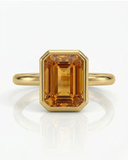 Side view emerald cut Imperial Topaz halo setting yellow gold - SARATTI