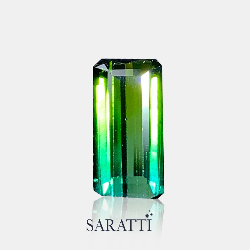  Side view emerald cut bi-color tourmaline 5.5 × 11.1 mm | SARATTI