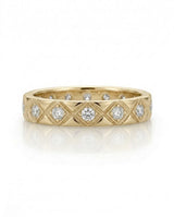 Hot Cross diamond-encrusted wedding band in yellow gold, side profile | SARATTI