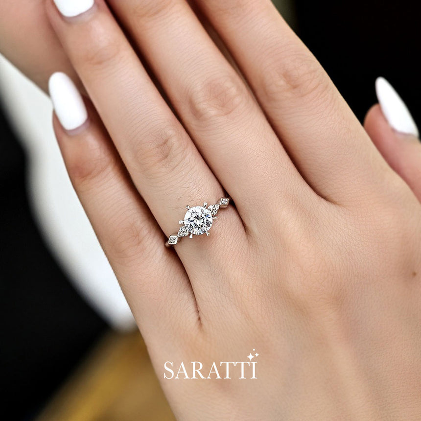 Six-Prongs-Diamond-Engagement-Ring-in-18K-White-Gold-on-Model---Saratti-Diamonds-Engagement-Ring | Saratti Jewelry