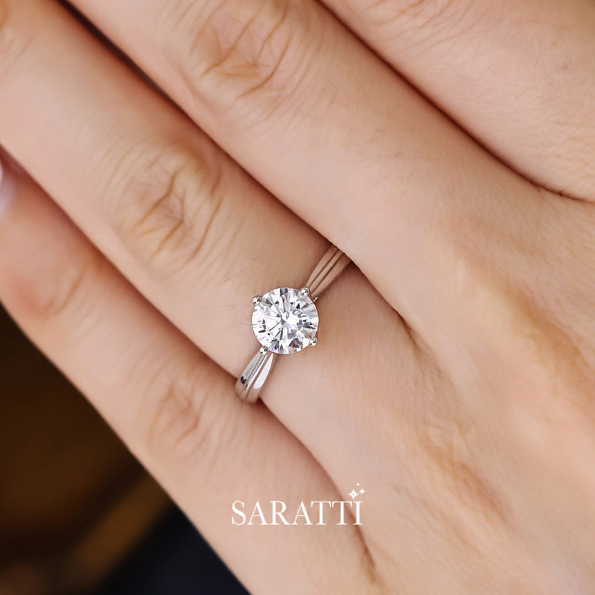 Natural Diamond Ring on Finger in 18K White Gold | Saratti