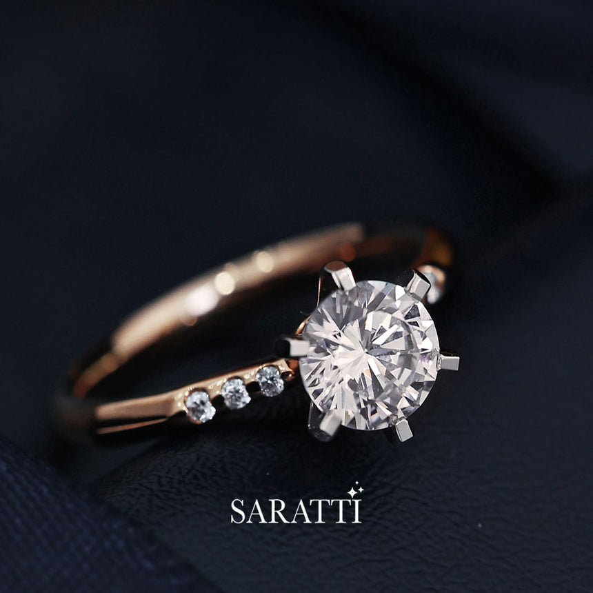 Six Prongs Two Tone Diamond Engagement Ring | Saratti Jewelry