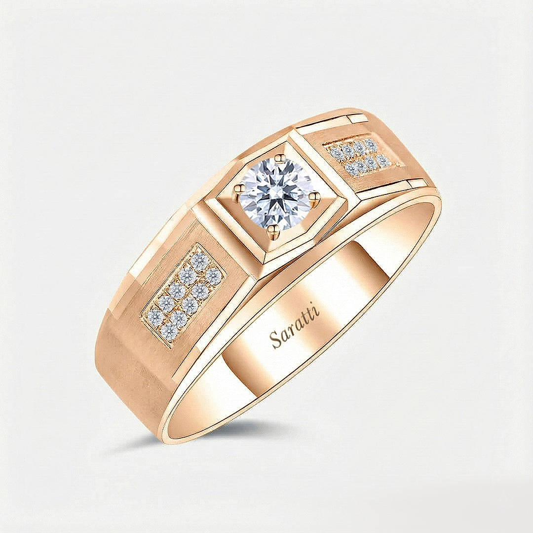 Six paths echelon diamond ring for men in 18k rose gold with framed center diamond | SARATTI