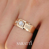 Six paths echelon men’s ring in 18k rose gold satin finish diamond band | SARATTI