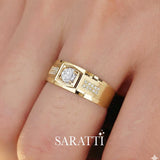 Six paths echelon men’s ring in 18k yellow gold satin finish diamond band | SARATTI