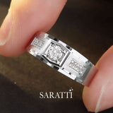 Six paths echelon men’s ring in platinum satin finish diamond band | SARATTI