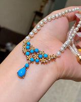 Sleeping Beauty blue pine pearl diamond necklace | SARATTI