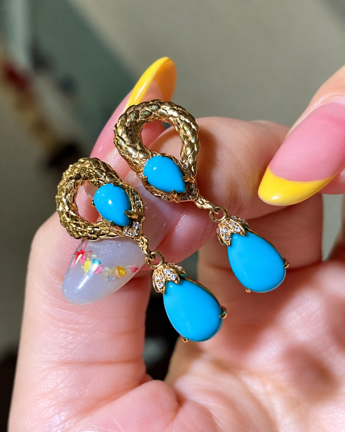 Sleeping Beauty blue pine snake drop earrings | SARATTI