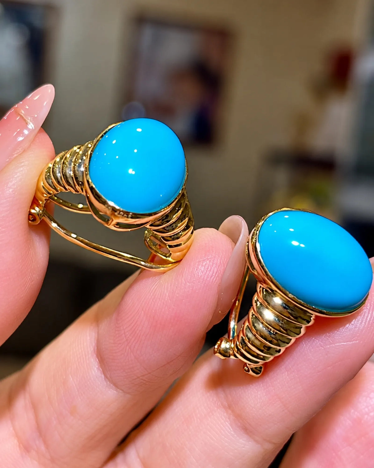 Sleeping Beauty turquoise gold earrings | SARATTI