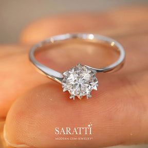 Snowflake Twisted Shank Diamond Engagement Ring | Modern Gem Jewelry | Saratti