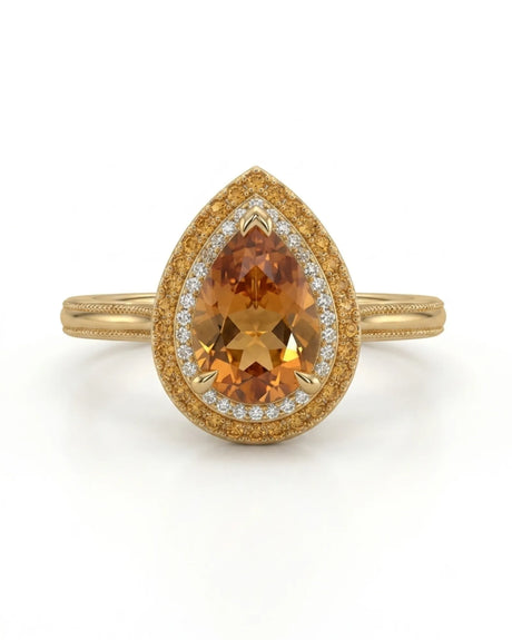 Solara Crest yellow gold Build My Ring setting with layered warm halos | SARATTI
