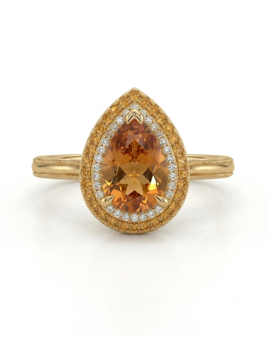 Solara Crest yellow gold Build My Ring setting with layered warm halos | SARATTI