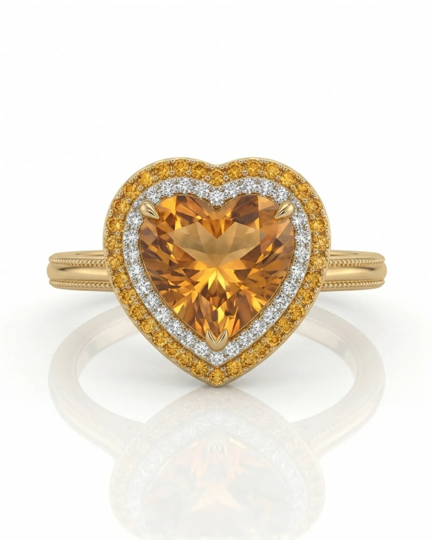 Solara Crest yellow gold heart cut Imperial Topaz setting-only piece | SARATTI