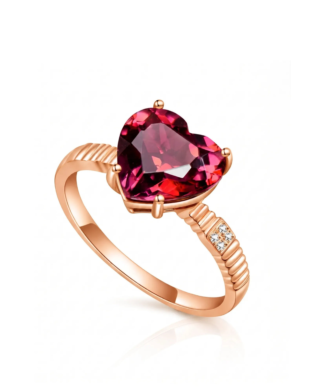 Sovereign Heart crimson rubellite tourmaline ring with diamond accents in 18K Rose Gold | SARATTI