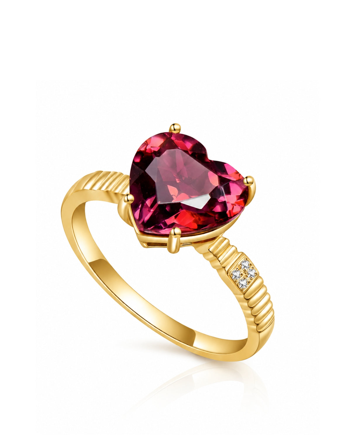 Sovereign Heart crimson rubellite tourmaline ring with diamond accents in 18K Yellow Gold | SARATTI