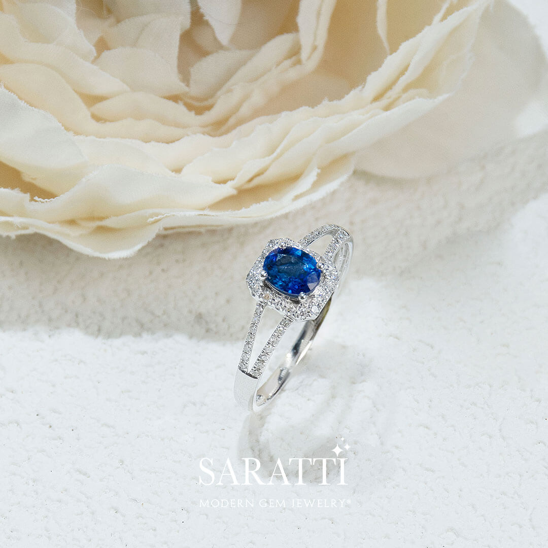 Split Shank Design of the Bleu Royale Natural Sapphire Split Shank Ring | Saratti Jewelry