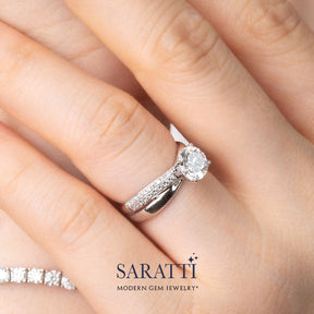 Split Shank with Pave Set Diamonds in 18K White Gold Split Shank Engagement Rings | Saratti