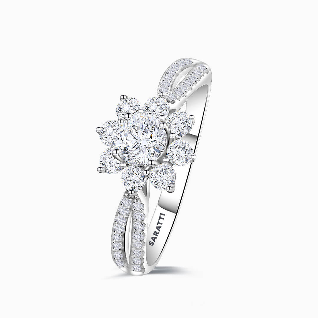 White Gold Split Shank Fortune Compass II Natural Diamond Engagement Ring | Saratti Diamond 