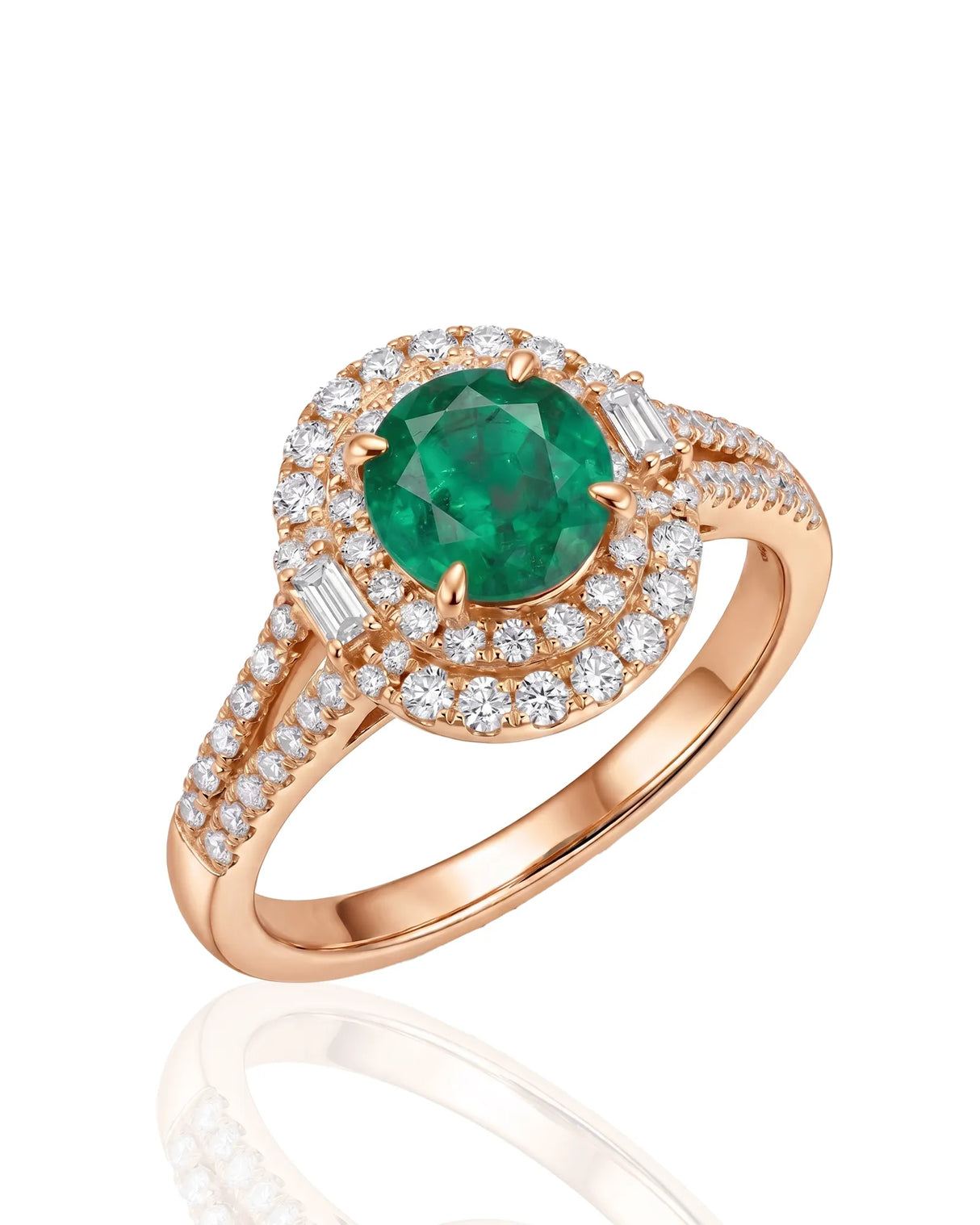 Split Arc Grace natural emerald and diamond ring in 18K rose gold | SARATTI