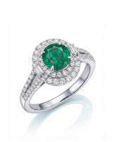 Split Arc Grace natural emerald and diamond ring in 18K white gold | SARATTI