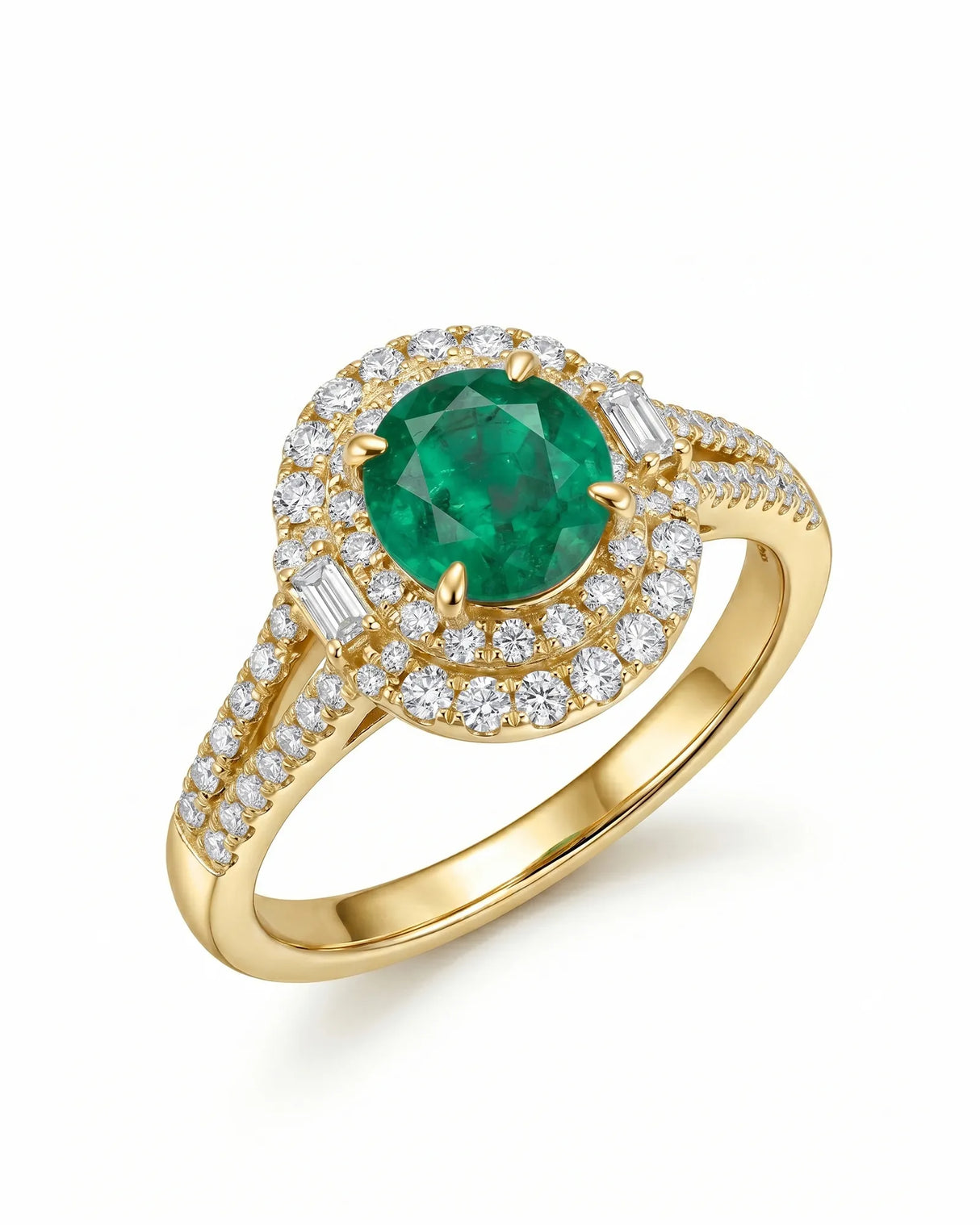 Split Arc Grace natural emerald and diamond ring in 18K yellow gold | SARATTI