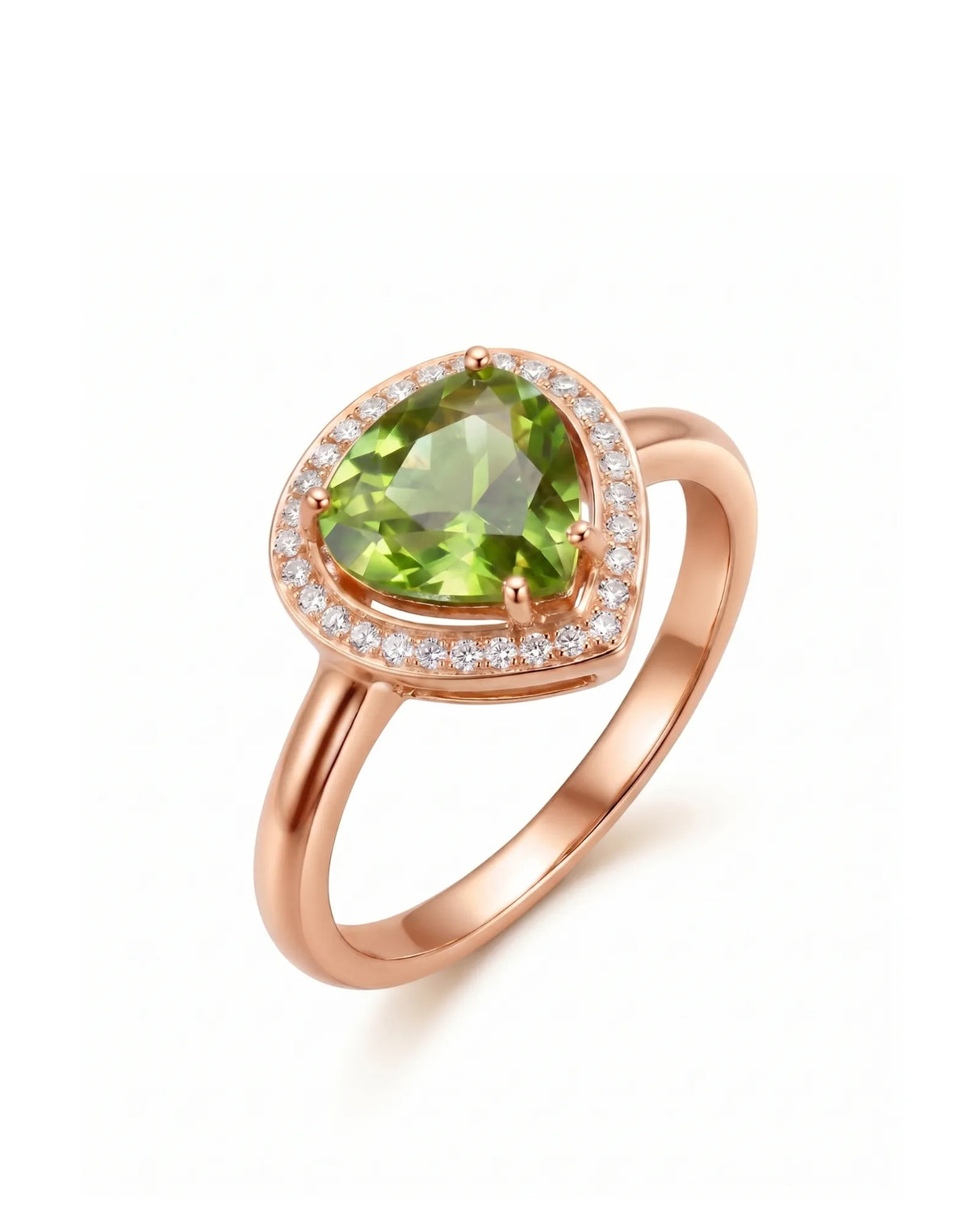 Spring Serenade pear green tourmaline ring with diamond halo in 18K Rose Gold | SARATTI