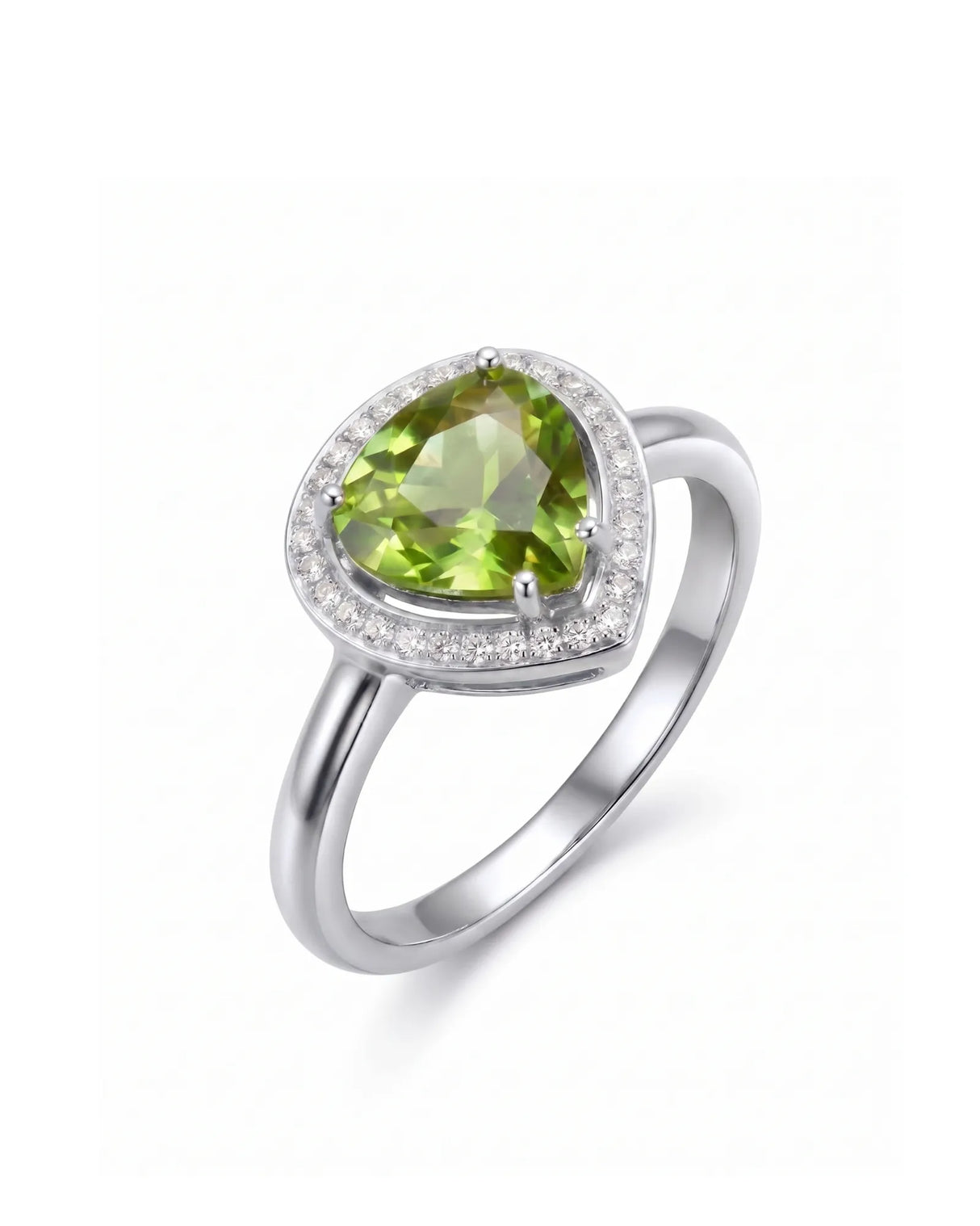 Spring Serenade pear green tourmaline ring with diamond halo in 18K White Gold | SARATTI