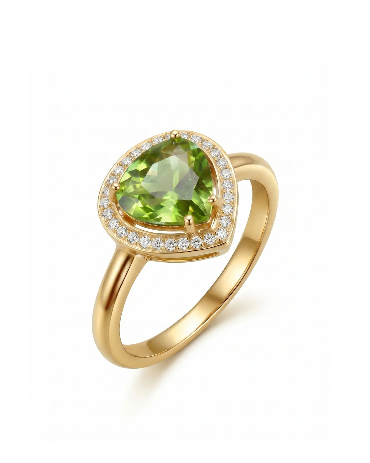 Spring Serenade pear green tourmaline ring with diamond halo in 18K Yellow Gold | SARATTI