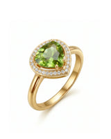 Spring Serenade pear green tourmaline ring with diamond halo in 18K Yellow Gold | SARATTI