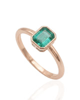 Square Keepsake natural emerald bezel ring in 18K Rose Gold | SARATTI