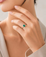 Square natural emerald solitaire ring in 18K White Gold | SARATTI
