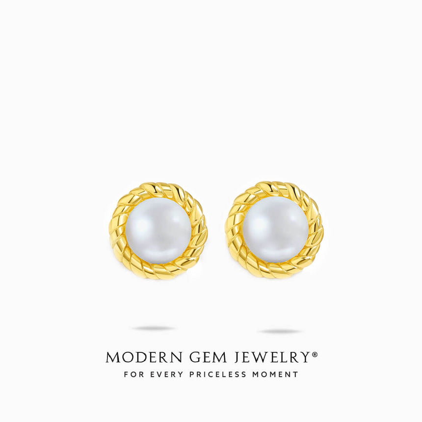 Rope Motif Pearl Gold Earrings