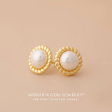 18K Yellow Gold Rope Motif Pearl Earrings 