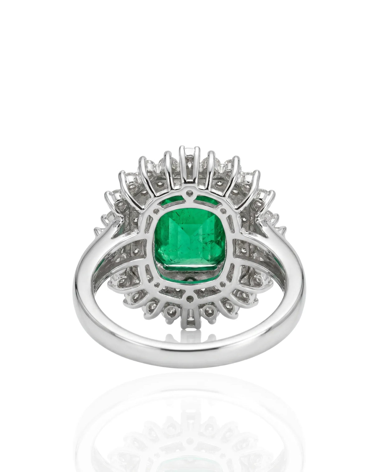 Sunburst natural emerald and diamond ring in 18K white gold - SARATTI
