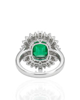 Sunburst natural emerald and diamond ring in 18K white gold - SARATTI