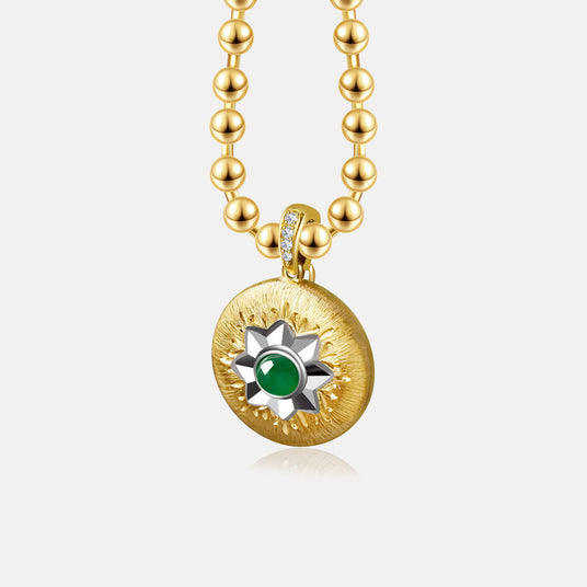 Suncrest Pendant Natural Emerald Necklace in Two Tone - SARATTI