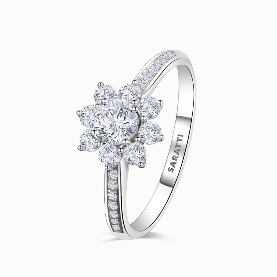 Pave Design White Gold Split Shank Fortune Compass II Natural Diamond Engagement Ring | Saratti Diamonds
