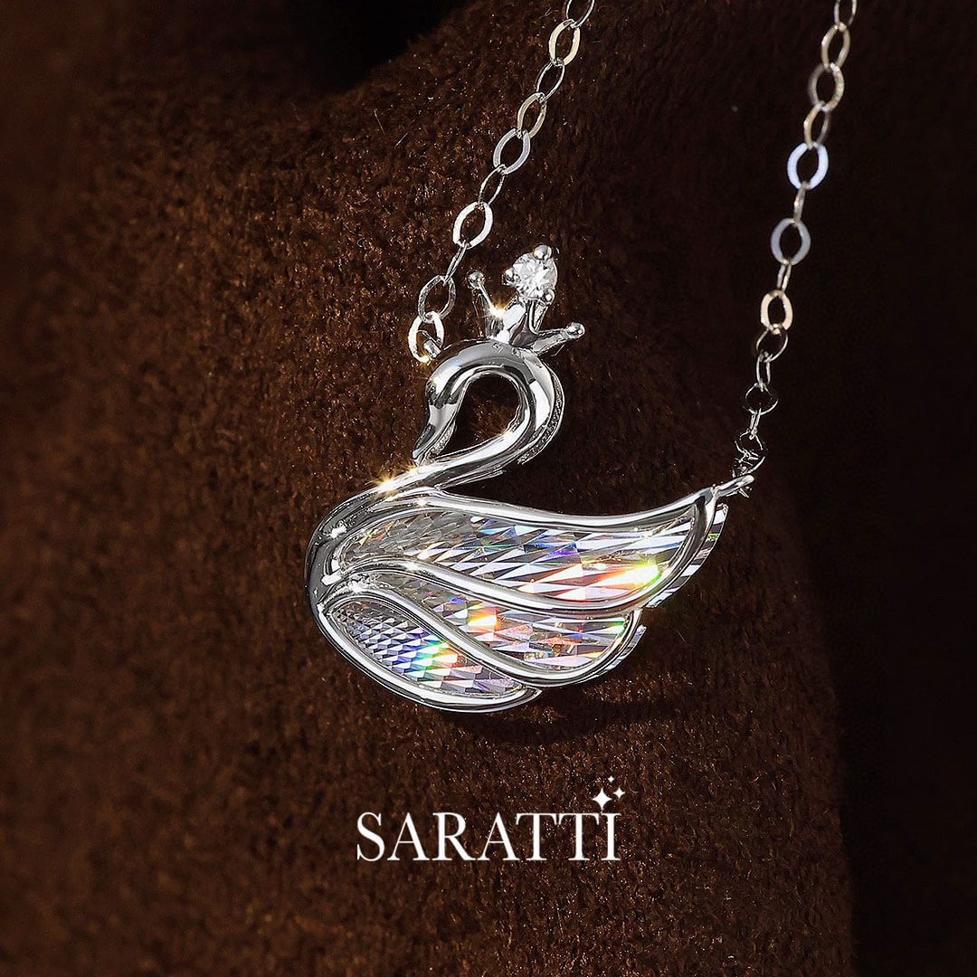 White Yellow Golden Swan Diamond Drop Necklace  | Saratti