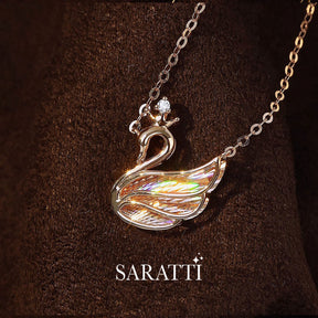Yellow Golden Swan Prong Set Diamond Drop Necklace  | Saratti