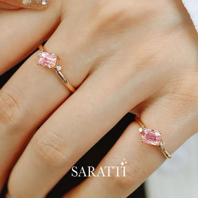 Model wears two of the  Sakura Trilogy Tourmaline and Diamond Ring | Saratti Fine Jewelry 