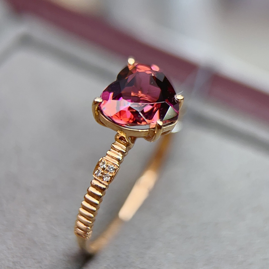 Vintage Heart Rubellite Engagement Ring in 18K Gold