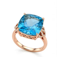 Blue Topaz and Diamond Cluster Ring in Rose Gold