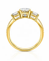 Symbolic three-stone moissanite ring in yellow gold for an elegant proposal moment | SARATTI