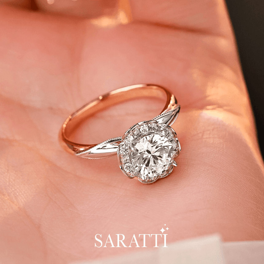 Milgrain detail natural diamond floral motif ring 