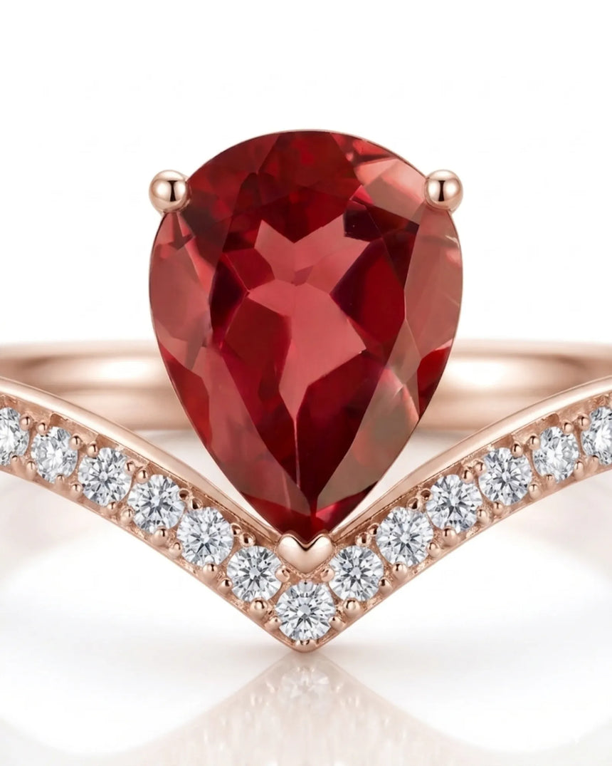 Teardrop Tiara pink tourmaline ring with natural diamonds in 18K rose gold | SARATTI