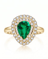 Teardrop emerald ring with diamonds in 18K yellow gold | SARATTI
