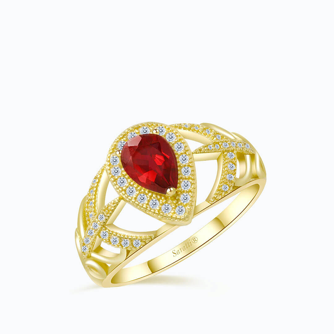 Teardrop Ruby Ring with Diamonds in 18K Yellow Gold | Saratti