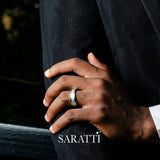 Textured roman numeral men’s wedding band 18k white gold eternum band design | SARATTI