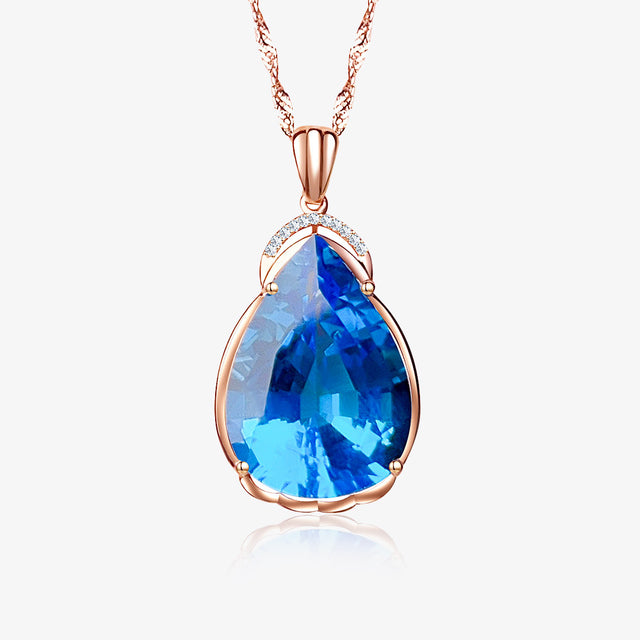 Thalassa’s Tear – Pear Cut Swiss Blue Topaz Pendant - SARATTI